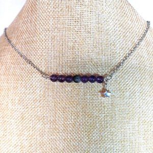 Amethyst Black Striped Agate Chakra Gemstone Hematite Star Necklace Handmade